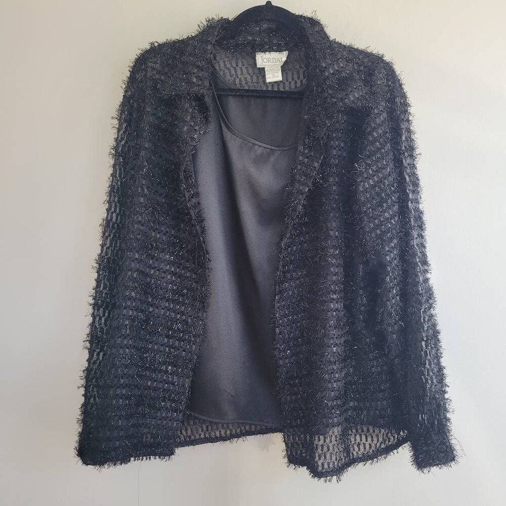 Vintage 90s black textured sheer button up blouse tank combo goth‎